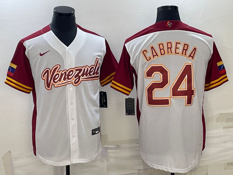 Men 2023 World Cub Venezuela #24 Cabrera White Nike MLB Jersey6->more jerseys->MLB Jersey